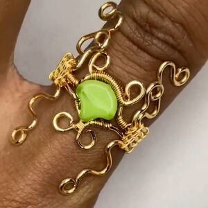 Intricate Gold and Green Wire Wrapped Ring
